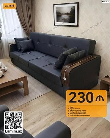 Kod: 2675 Divan - Ölçü: 210 sm - Mexanizm: açılan, bazalı (yuxarı