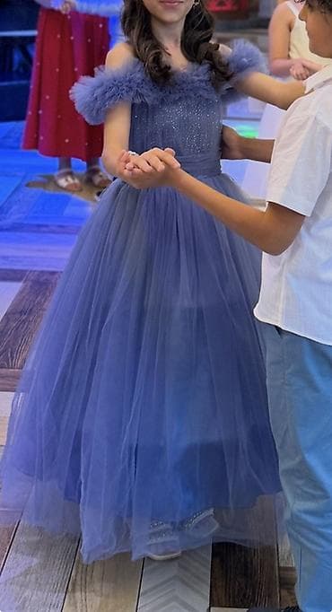 Uşaq üçün zərif şifon/tül bal paltarı. 9-10-11 yaşa uyğundur, beli