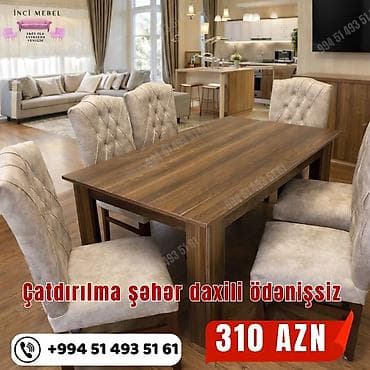 Qonaq otağı üçün, Yeni, Açılmayan, Dördbucaq masa, 4 stul