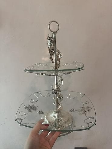 Tort və şiriniyyat qabı, rəng - Gümüşü, Şüşə