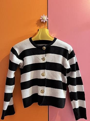 ag salvar: Qara-ağ qalın zolaqlı kardiqan - Model: düyməli, yuvarlaq yaxalı — 2