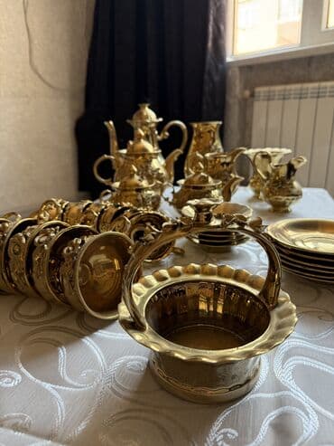 обеденный сервиз: Обеденный набор, цвет - Золотой, Фарфор, 11 персон, Чехия — 8