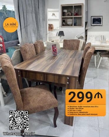 embawood masalar: Qonaq otağı üçün, Açılan, Dördbucaq masa, 6 stul — 1