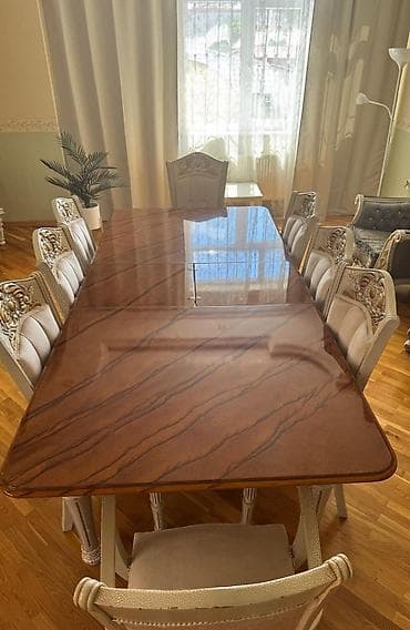 Qonaq otağı üçün, İşlənmiş, Açılan, Dördbucaq masa, 8 stul