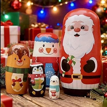 yeni il geyim: Yeni il temalı matryoşka fiqurları dəsti - Dəst: 5 ədəd bir-birinin — 8