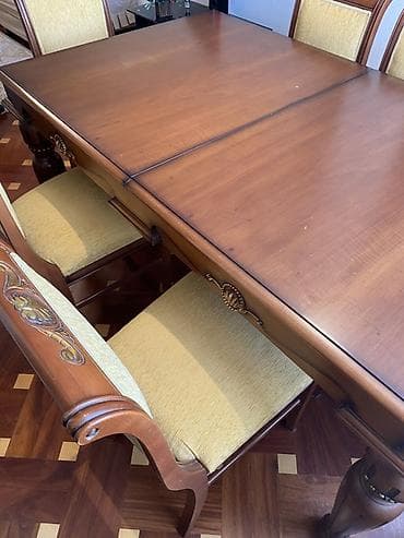 taxta stular: Qonaq otağı üçün, İşlənmiş, Açılan, Dördbucaq masa, 8 stul — 4