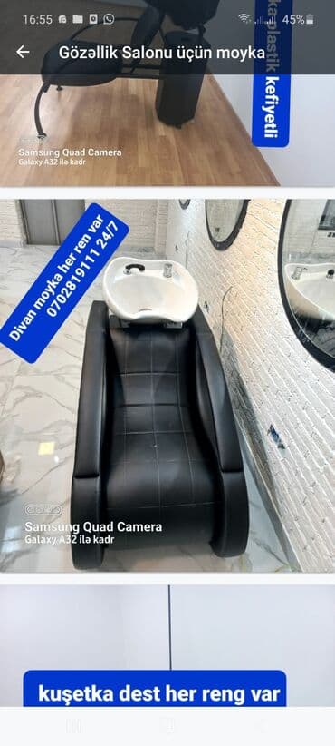 bərbər kreslosu satılır: Gözəllik Salonu üçün moyka her reng var sifariwler qebul olnur cowqun — 2