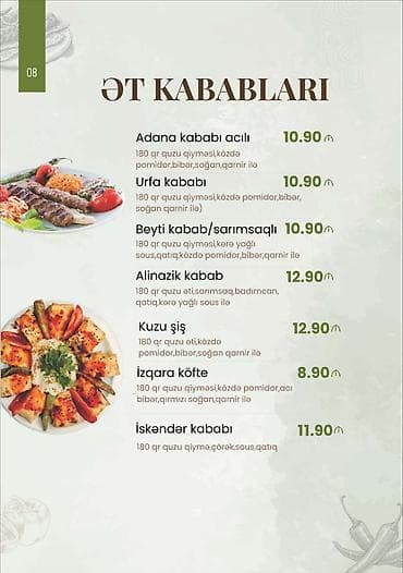 Ət kababları menyusu - Adana kababı acılı – 180 q quzu qiyməsi, közdə lalafo.az -da Ət kababları menyusu - Adana kababı acılı – 180 q quzu qiyməsi, közdə