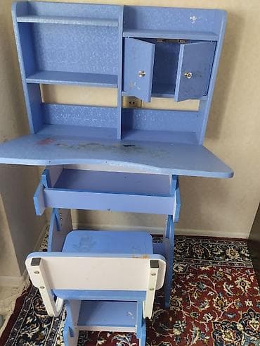 plastic qapi: Uşaq üçün yazı masası və stul dəsti - Rəng: açıq mavi (stulun arxa — 2