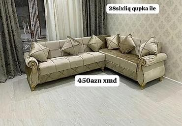 embawood divanlar qiymetleri: Künc divan dəsti - Klassik üslubda, qızılı dekor detalları və oyma — 1