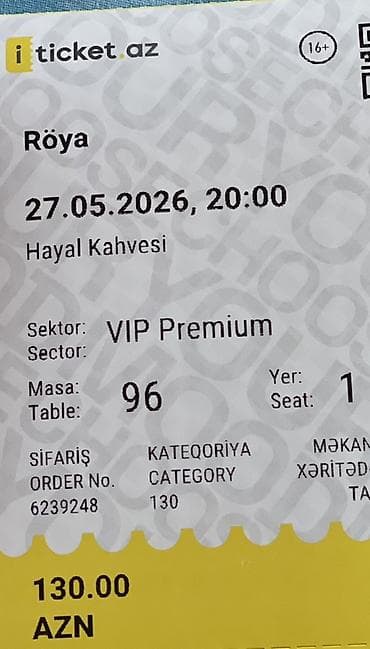 river coins ltd: 27 may Hayal Kahvesinde baş tutacaq Röya konsertine Vip Premium 2 — 1