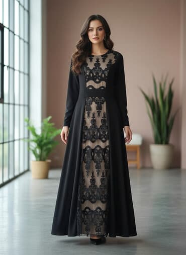 jey krem: Başlıq: Donlar - Model: Qara rəngdə, uzunqol, maxi ölçülü ziyafət — 1