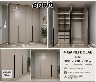 data kabel lan: 4 qapılı geyim dolabı Ölçülər: - En: 200 sm - Hündürlük: 270 sm - — 1