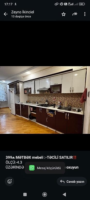 *399₼ MƏTBƏX mebeli :-TƏCİLİ SATILIR*‼️ ÖLÇÜ:-4.3 ÜZƏRİNDƏ