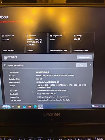 processor core i7: İşlənmiş Lenovo Legion, 15.6 ", Intel Core i7, 1 TB, Pulsuz çatdırılma — 6