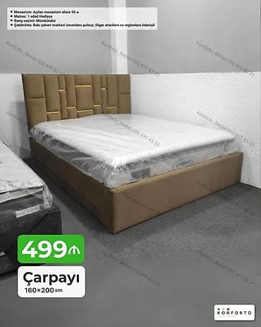islenmis matras: Çarpayı – 160×200 sm - Yumşaq başlıqla müasir dizayn - Komplektdə 1 — 1