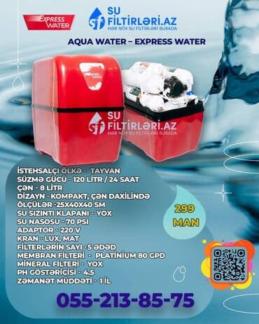 фильтр: İstehsalçı ölkə	 Tayvan Süzmə gücü	 120 litr / 24 saat Çən	 8 litr — 1