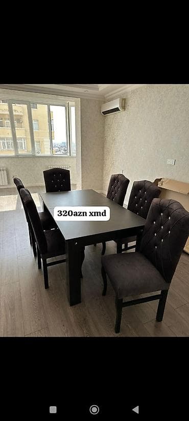 bursa mebel: Yemək otağı dəsti – masa və 6 ədəd stul - Rəng: qara (masa), tünd — 1