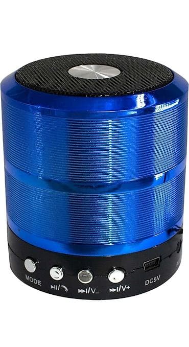 kalonklar: Mini portativ Bluetooth dinamik – mavi, silindrik metal gövdə və bilək — 2