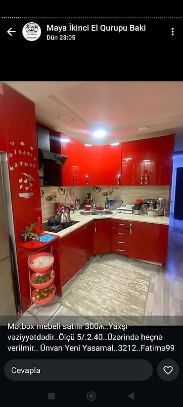 декоративный камин для квартиры: Məhsul: Mətbəx mebeli dəsti - Dizayn: L formalı, parlaq qırmızı — 1