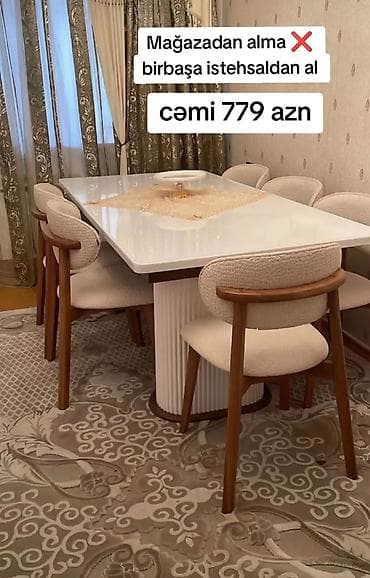 Qonaq otağı üçün, Yeni, Açılmayan, Dördbucaq masa, 6 stul