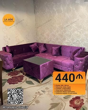 Bənövşəyi rəngdə künc divan dəsti - Ölçülər: 280 × 200 sm - Mexanizm — 1