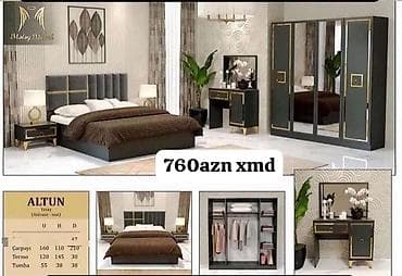 cay desti: ALTUN yataq dəsti Tərkibi: - Çarpayı (başlıqla) - 4 qapılı şkaf: 2 — 1