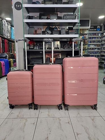 mini keys: Sərnişinlər üçün 3-lü çamadan dəsti - Rəng: Pudra/çəhrayı - 3 ölçü — 1