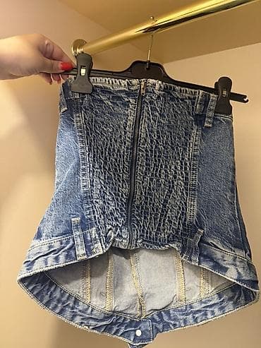 topdan geyim: ZARA denim korset-top - Model: Denim korset tipli strapless top - — 4