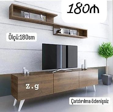Мебель: TV stendi və divar rəfi dəsti - Ümumi ölçü: 180 sm - Material: ağac — 1