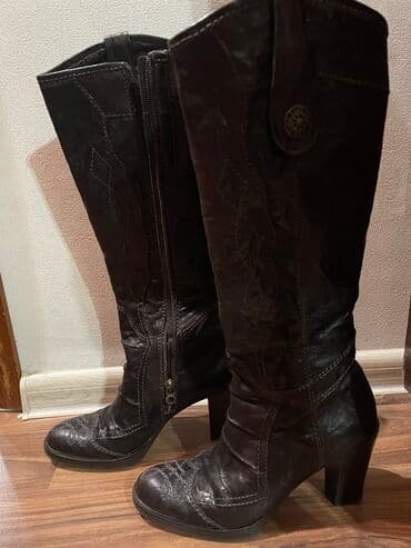 черные мужские сапоги: Сапоги, Размер: 36, цвет - Коричневый, Б/у — 2