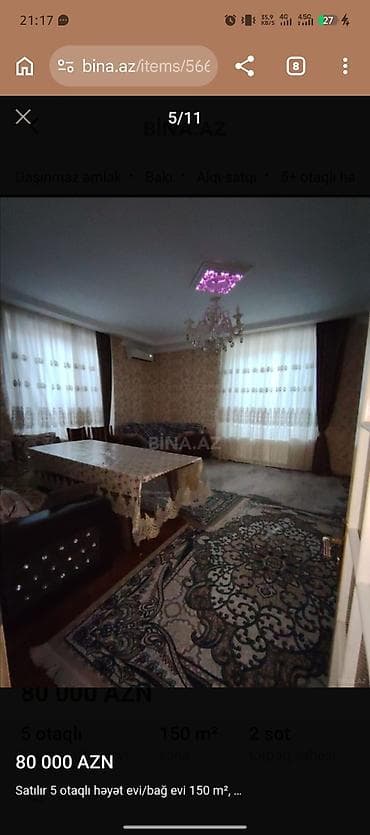 nar bagi: 5 otaqlı, 144 kv. m, Kredit yoxdur, Orta təmir — 5