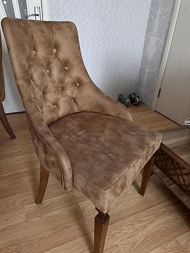 metbex ucun stol stullar: 6eded stul Klassik dizaynlı yumşaq oturacaqlı stul - Rəng: isti qonur — 1