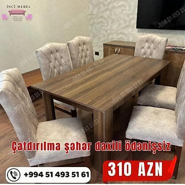 Masalar: Qonaq otağı üçün, Yeni, Açılmayan, Dördbucaq masa, 6 stul — 1