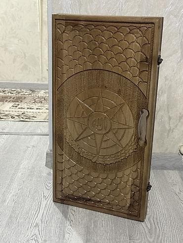 gitara qabi: Milli naxışlı taxta nərd dəsti - Material: bərk taxta (əl oyma) — 1