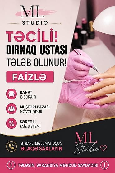 Dırnaq ustası tələb olunur, Fiks edilmiş ödəniş lalafo.az -da Dırnaq ustası tələb olunur, Fiks edilmiş ödəniş