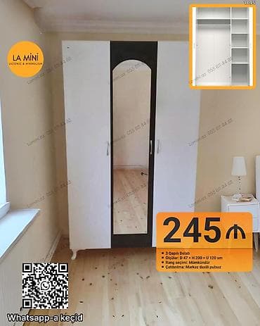 islenmis skaf: 3 qapılı, Güzgülü, Digər rəng, Açılan, Düz dolab — 2