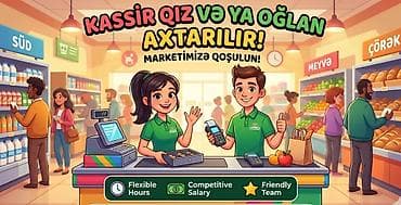 salon is: Kassir tələb olunur, İstənilən yaş, Təcrübəsiz, Aylıq ödəniş — 1