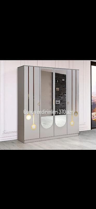 paltar şfaneri: Mebel – 4 qapılı paltar dolabı - Rəng: açıq boz, qızılı dekor xətləri — 1