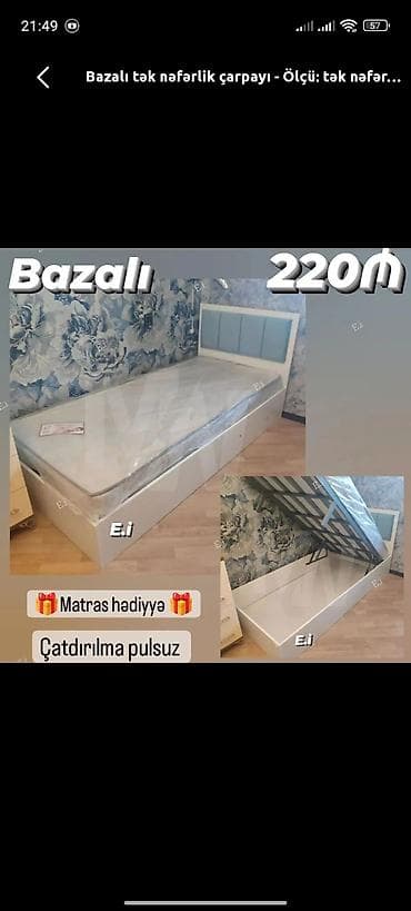 carpayllar: Yeni, Təknəfərlik çarpayı, Bazalı, Matras ilə, Siyirməsiz — 2