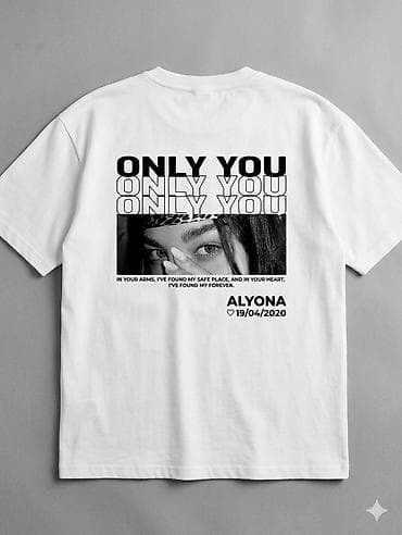 sort: Qrafik çaplı unisex T‑şört - Rənglər: qara və ağ - Ön hissə: təmiz — 2