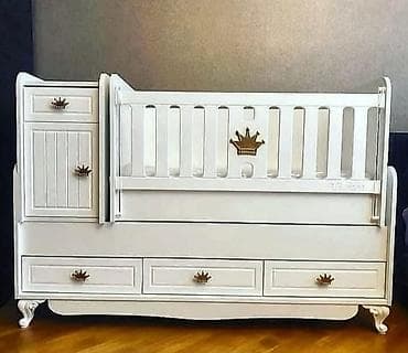 Детская мебель: Для девочки и мальчика, Б/у, Четырехугольная, Колыбель, Без матраса, Без механизма качания — 1