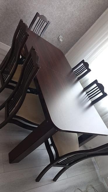 balkon stul: Yemək otağı üçün masa və 6 ədəd stul dəsti. - Material: tünd qəhvəyi — 2