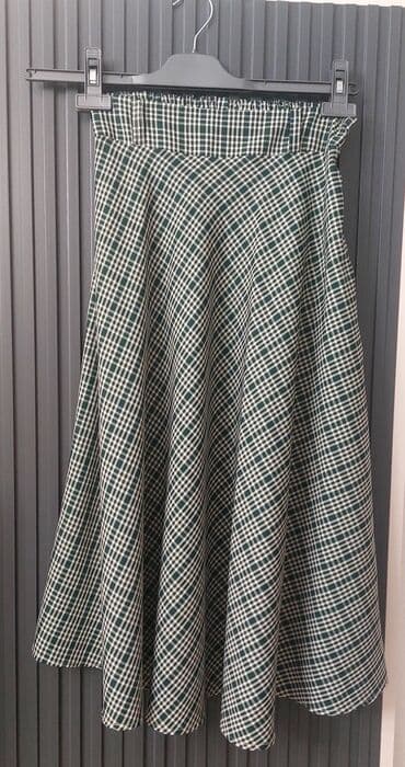 gəncə geyim mağazaları: Qadın geyim dəsti - A-çizgili ətək: Tünd yaşıl-ağ xallı/çəp xətli — 2