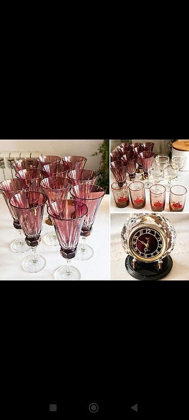 antik servis: Qədimi qədəhlər.billur saat - Qədəhlər: Bənövşəyi tonlarda, çoxüzlü — 1