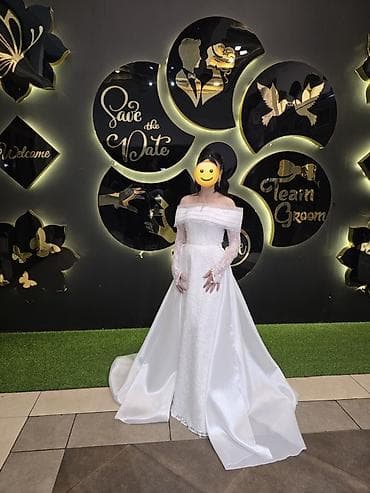 Свадебные платья и аксессуары: Ağ gəlinlik – zərif krujeva və payet işləməli - Model: “off-shoulder” — 1