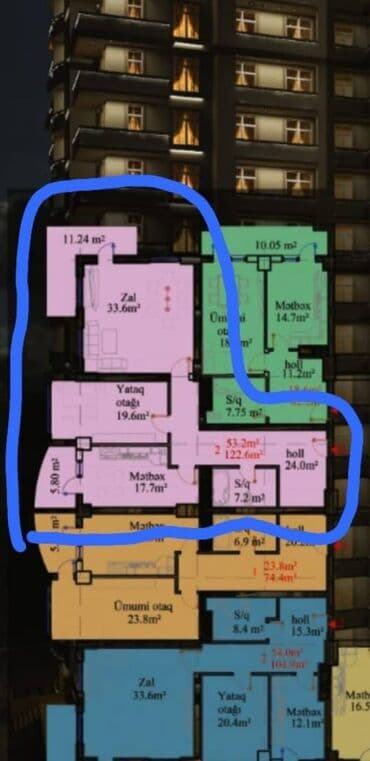 bina 12 kvadratmetr verilir: 2 otaqlı, Yeni tikili, m. Xalqlar Dostluğu, 122 kv. m — 7