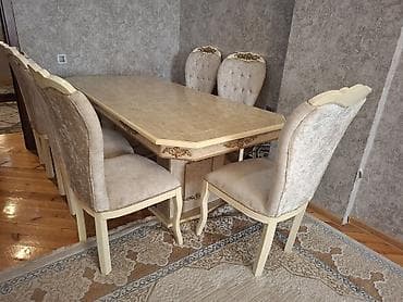 sekretar sto: Qonaq otağı üçün, Açılmayan, Dördbucaq masa, 8 stul — 1