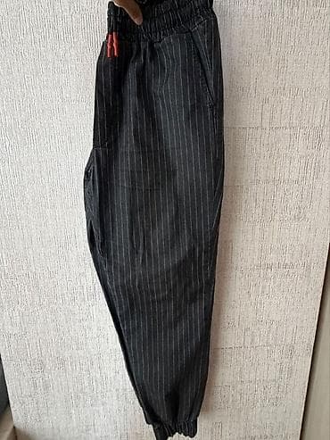 Qara rəngli kişi/jins tərzli şalvar (jogger modeli) - Dizayn: incə ağ