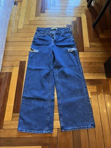 Geniş kəsimli mavi cins şalvar - Kəsim: Wide leg/straight, hündür bel